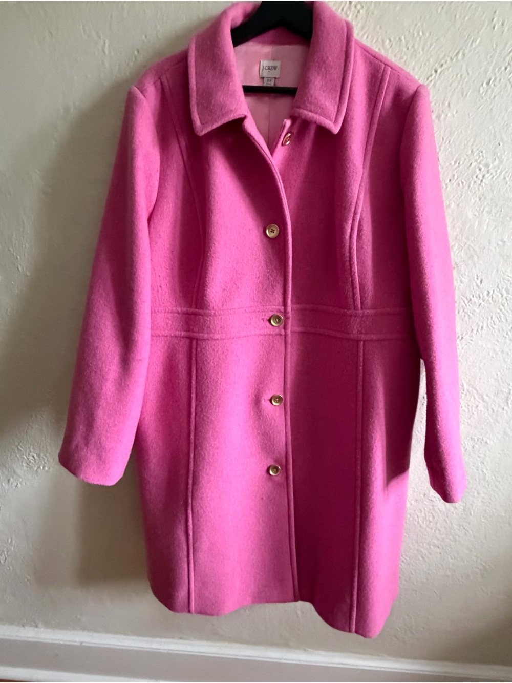J. Crew Bright Pink Wool-Blend Single-Breasted Coat